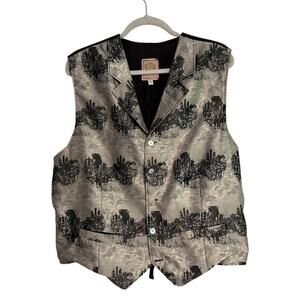 Vintage Western Vest Mens Sz XL WAH Maker Silver Tapestry Railroad Cowboy Rodeo